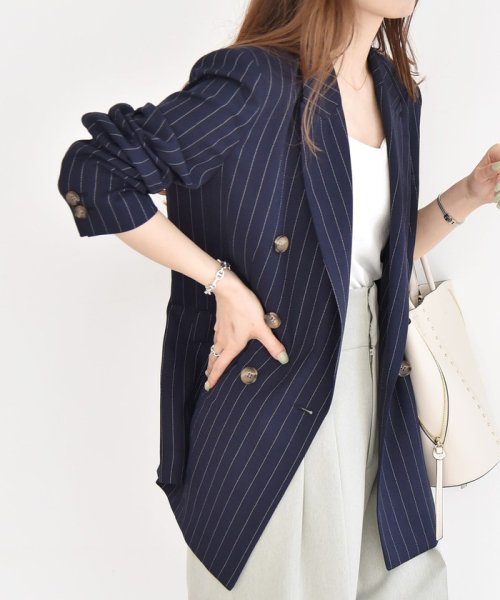 quaranciel:〈手洗い可能〉ストライプ テーラード ジャケット（セットアップ対応） quaranciel