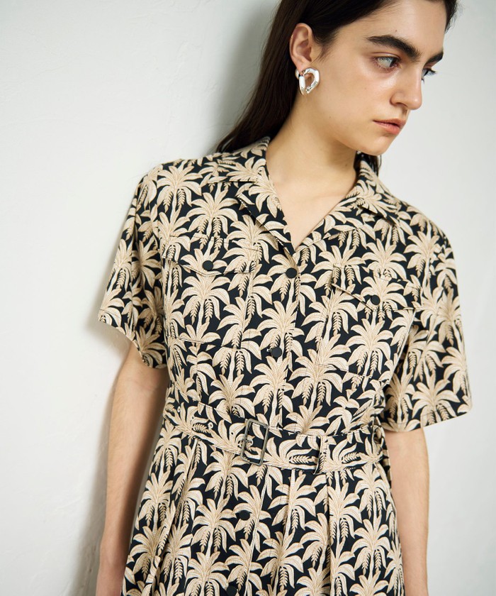 GRACECONTINENTAL パームモチーフシャツワンピース ブラック 38 GRACECONTINENTAL パームモチーフシャツワンピース ブラック 38