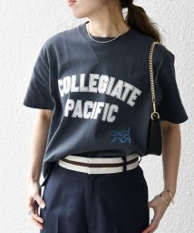 SHIPS any WOMEN(シップス　エニィ　ウィメン)/【SHIPS any別注】Collegiate Pacific:〈洗濯機可能〉V ガゼット プリント Tシャツ 24SS/チャコールグレー