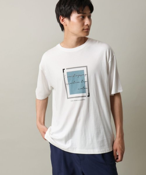 a.v.v (MEN)(アー・ヴェ・ヴェメンズ)/【接触冷感】スクエアプリントセミワイドシルエットTシャツ/ライトブルー