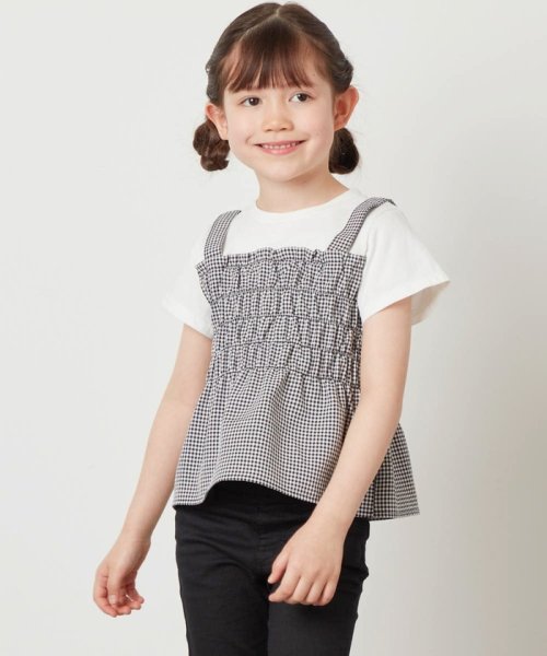 a.v.v(KID'S)(アー・ヴェ・ヴェキッズ)/[100－130]【セットアップ対応】シャーリングキャミドッキングトップス/ブラック