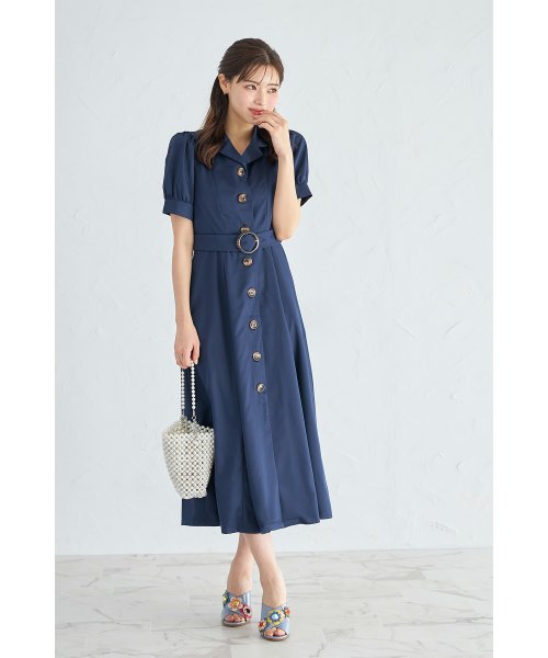 tocco closet(トッコクローゼット)/ベルト付きトレンチライクシャツワンピース/NAVY