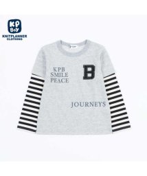KP BOY(ケーピーボーイ)/KPBOY(ケーピーボーイ)【日本製】ボーダーレイヤード風ロゴ刺?接結長袖Tシャツ(140～160)/グレー