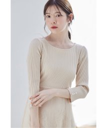 tocco closet/リボン＆パール付きハイウエスト切り替えレースドッキング七分袖ワンピース/505928335