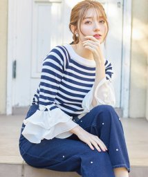 tocco closet(トッコクローゼット)/ビジューストーン付きデニムワイドパンツ/Indigo