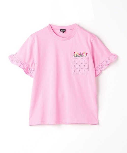 green label relaxing （Kids）(グリーンレーベルリラクシング（キッズ）)/TJ フラワーポケット Tシャツ 100cm－130cm/PINK
