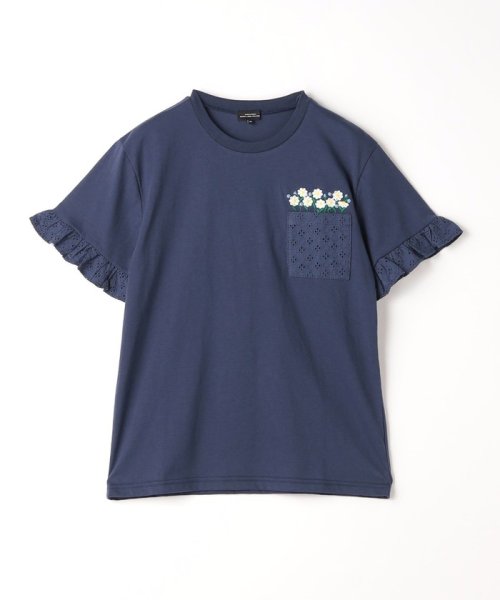 green label relaxing （Kids）(グリーンレーベルリラクシング（キッズ）)/TJ フラワーポケット Tシャツ 140cm－150cm/NAVY