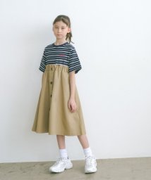 green label relaxing （Kids）(グリーンレーベルリラクシング（キッズ）)/TJ ジャカードボーダー×ツイル ワンピース 140cm－160cm/BEIGE