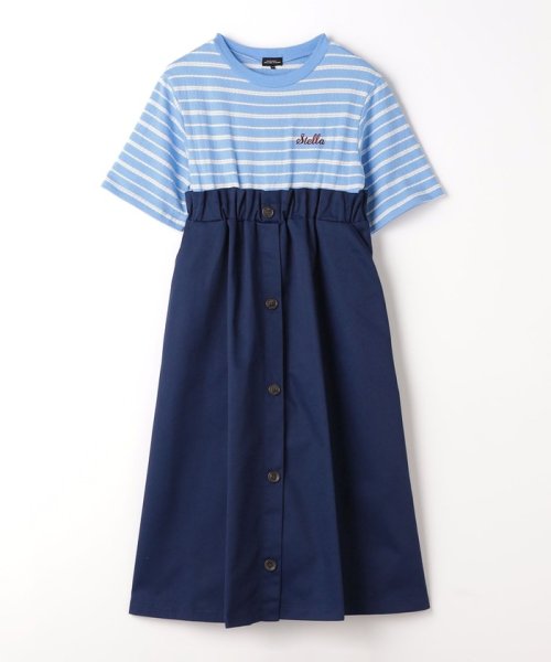 green label relaxing （Kids）(グリーンレーベルリラクシング（キッズ）)/TJ ジャカードボーダー×ツイル ワンピース 140cm－160cm/NAVY