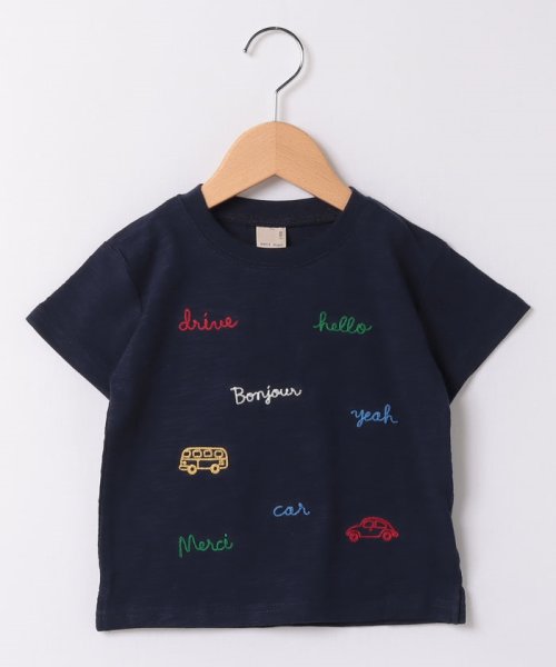 petit main(プティマイン)/【防汚加工】チェーンステッチTシャツ/紺