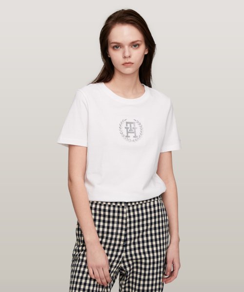 TOMMY HILFIGER(トミーヒルフィガー)/シルバーローレルベーシックショートスリーブTシャツ/ホワイト