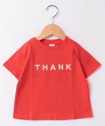 petit main(プティマイン)/【防汚加工】ロゴアップリケTシャツ/レッド