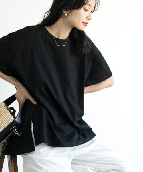 coen(coen)/AラインチュニックTシャツ（WEB限定カラー）/BLACK