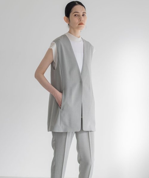大きいサイズ】メランジツイルロングジレ≪手洗い可能/セットアップ  