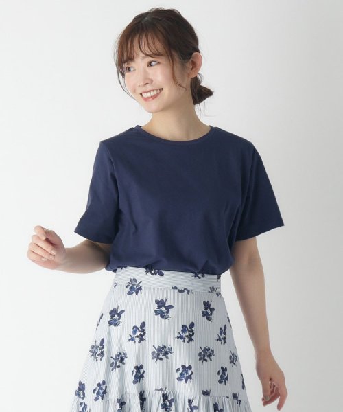  LAURA ASHLEY(ローラアシュレイ)/【綿100％／ストレッチ】ベーシックTシャツ/ネイビー（094）