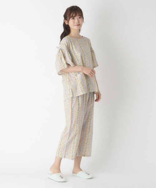  LAURA ASHLEY(ローラアシュレイ)/【一部店舗限定/楊柳生地/上下セット/着回し】エルシング ストライプ柄 リラックスウェア/オレンジ（166）