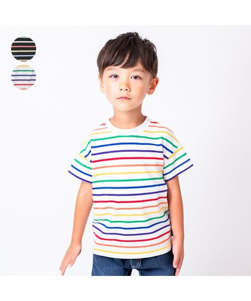 子供服】 moujonjon (ムージョンジョン) カラフルボーダー半袖Tシャツ 