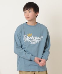 GLAZOS(グラソス)/フロントグラフィティプリント長袖Tシャツ/ブルー