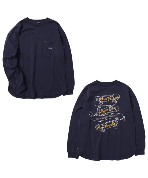 GLAZOS(グラソス)/バックスケートプリント長袖Tシャツ/紺