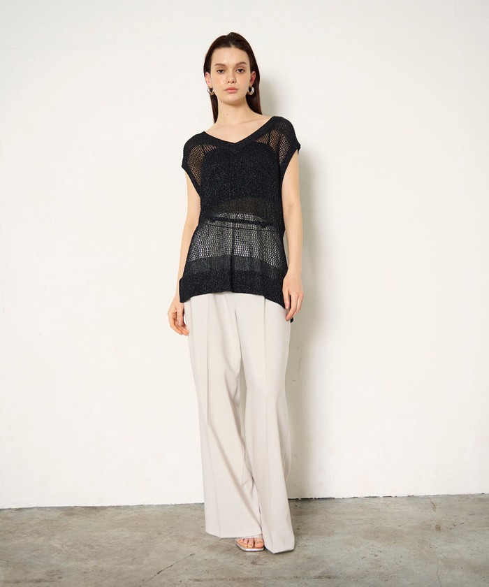 GRACECONTINENTAL ラメメッシュニットトップ ブラック 36 GRACECONTINENTAL ラメメッシュニットトップ ブラック 36
