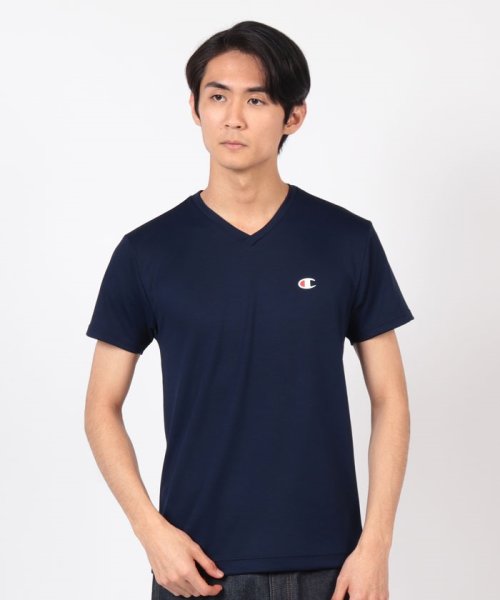 JEANS MATE(ジーンズメイト)/【CHAMPION】DOUBLE DRY(R)  メッシュＴシャツ　Ｖネック/ダークブルー