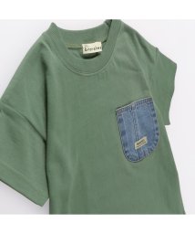 BRANSHES(ブランシェス)/デニムポケット半袖Tシャツ/カーキグリーン