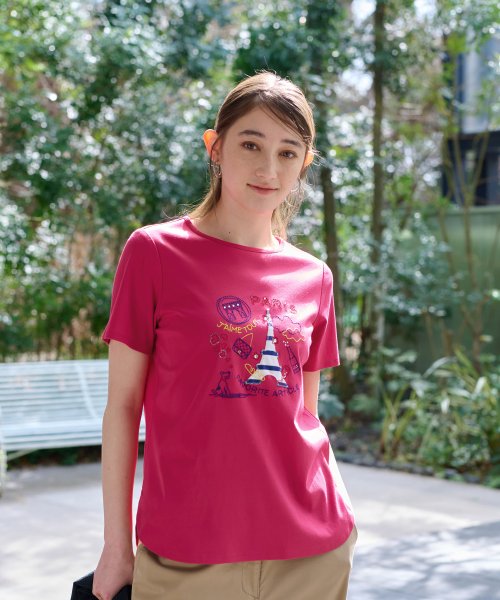 CARA　O　CRUZ(キャラ・オ・クルス)/【接触冷感 洗える】エッフェル塔Tシャツ/ショッキングピンク