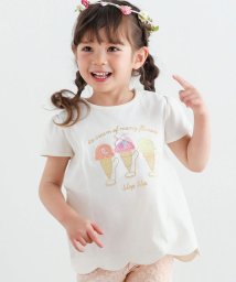 SLAP SLIP(スラップスリップ)/シャカシャカキラキラアイスクリームモチーフスカラップ裾半袖Tシャツ(80~130/オフホワイト