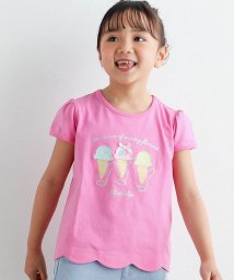 SLAP SLIP(スラップスリップ)/シャカシャカキラキラアイスクリームモチーフスカラップ裾半袖Tシャツ(80~130/ピンク
