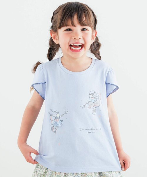 SLAP SLIP(スラップスリップ)/チュールリボンウサギ妖精モチーフ半袖Tシャツ(80~140cm)/ブルー（妖精）
