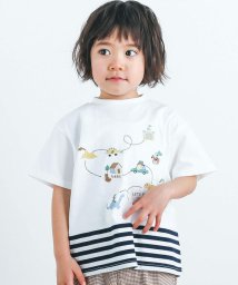 SLAP SLIP(スラップスリップ)/アニマル恐竜はたらくくるまプリントボーダー柄切り替え半袖Tシャツ(80~130c/ホワイト