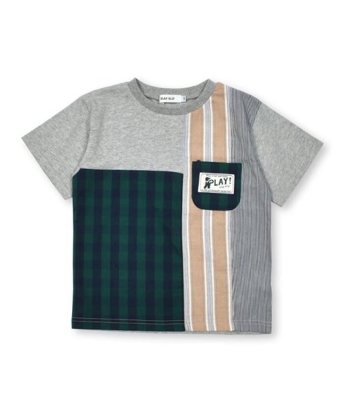SLAP SLIP(スラップスリップ)/【お揃い】チェックストライプ切り替え半袖Tシャツ(80~130cm)/グリーン系