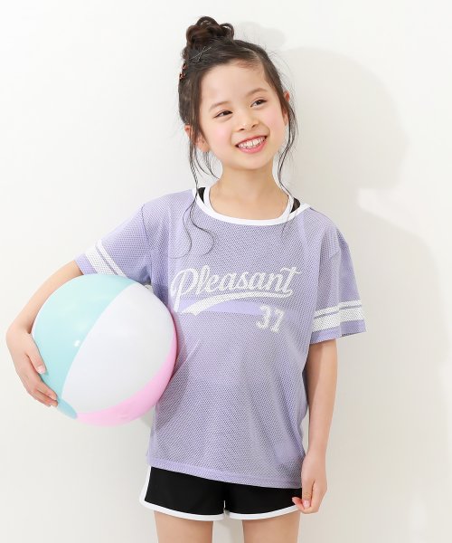 devirock(デビロック)/メッシュTシャツ付き 3Pセパレート水着 子供服 キッズ 女の子 水着 プールグッズ セパレート水着 /パープル