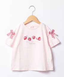 mezzo piano(メゾピアノ)/イチゴアップリケ半袖Ｔシャツ/ライトピンク