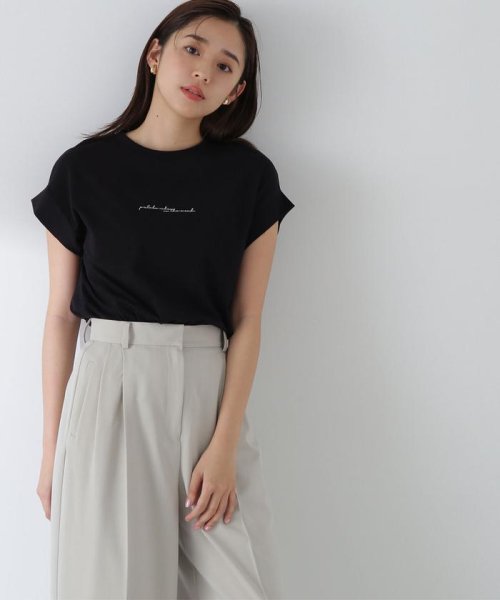 NATURAL BEAUTY BASIC(ナチュラルビューティーベーシック)/切替スリーブロゴTシャツ/クロ