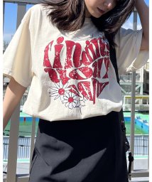 MODISH GAZE(モディッシュ ガゼ)/ハート ピグメントTシャツ/アイボリー