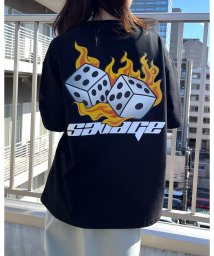 RAD CHAMP(ラッドチャンプ)/ダイス両面プリント ビッグシルエットTシャツ/ブラック