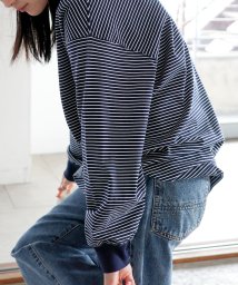 ANME(アンメ)/ANMEロゴ刺繍入り ボーダー 長袖 Tシャツ/ネイビー