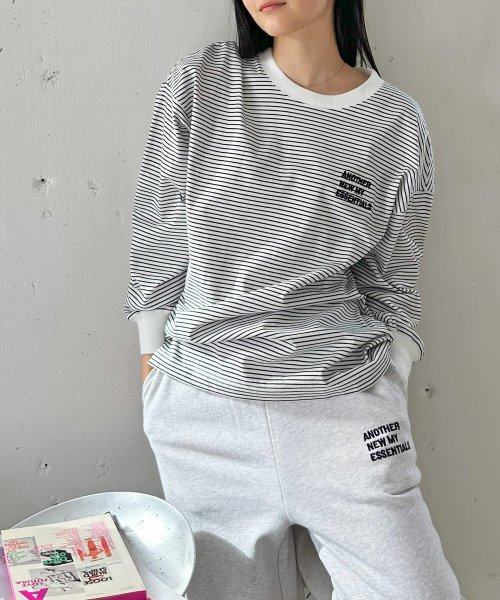 ANME(アンメ)/ANMEロゴ刺繍入り ボーダー 長袖 Tシャツ/オフホワイト