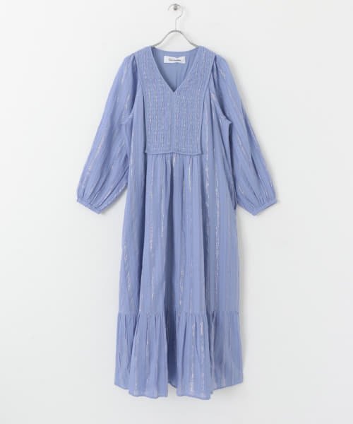 URBAN RESEARCH Sonny Label(アーバンリサーチサニーレーベル)/sara mallika　STRIPE SHIRRING LONG－SLEEVE DRESS/BLUE