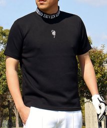 TopIsm(トップイズム)/ゴルフウェア モックネックシャツ メンズ GIORNO SEVEN ジョルノセブン ハイネック ゴルフ 接触冷感 ストレッチ 半袖 ロゴ トップス ポロシャツ/ブラック