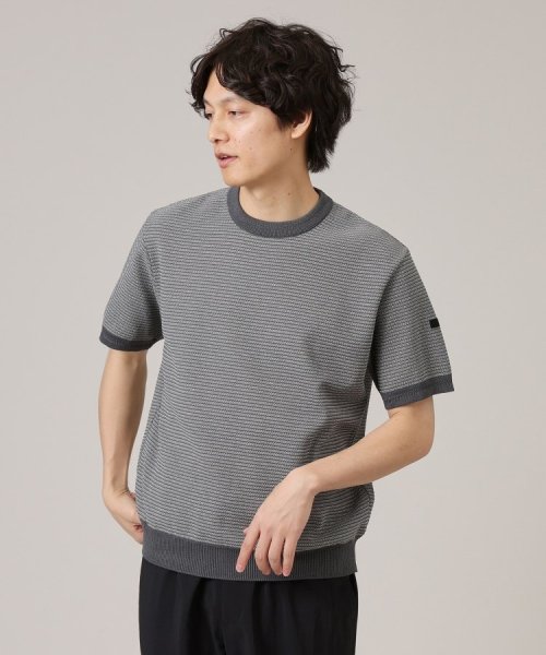 TAKEO KIKUCHI(タケオキクチ)/【Made in JAPAN】和紙 ボーダーニットTシャツ/チャコールグレー（314）