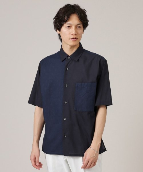 TAKEO KIKUCHI(タケオキクチ)/【Made in JAPAN】パーツブロッキング 半袖シャツ/ネイビー（594）