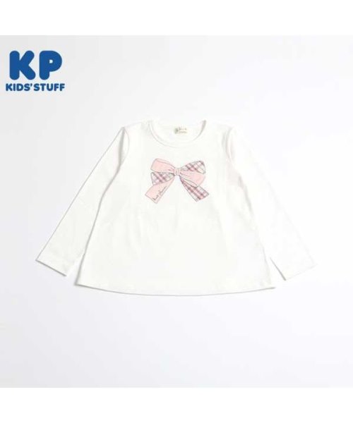 KP(ケーピー)/KP(ケーピー)【日本製】リボンアップリケの長袖Tシャツ(100～130)/オフホワイト