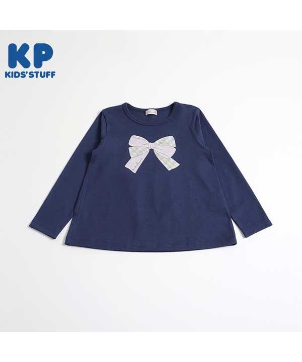 KP(ケーピー)【日本製】リボンアップリケの長袖Tシャツ(140～160)