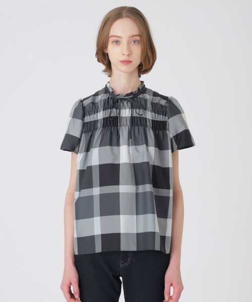 クレストブリッジチェッククロッシングツイルシャーリングブラウス 