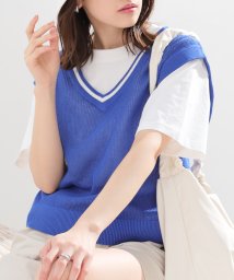 Honeys(ハニーズ)/Ｔシャツ付メッシュベスト トップス Tシャツ 半袖 ベスト セットアイテム 綿100％ /ブルー