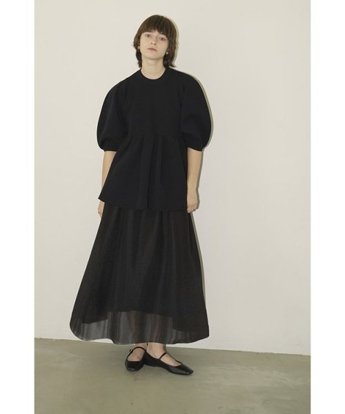 CLANE(クラネ)/SHEER RUSSELL VOLUME FLARE SKIRT/BLACK