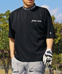 TopIsm(トップイズム)/ゴルフウェア モックネックシャツ メンズ GIORNO SEVEN ジョルノセブン ワイドシルエット ハイネック ゴルフ 接触冷感 ストレッチ 半袖 ロゴ/ブラック