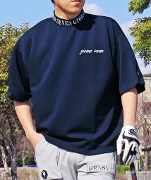 TopIsm(トップイズム)/ゴルフウェア モックネックシャツ メンズ GIORNO SEVEN ジョルノセブン ワイドシルエット ハイネック ゴルフ 接触冷感 ストレッチ 半袖 ロゴ/ネイビー